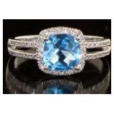 10kt Gold Cushion Cut 2.00 ct Topaz & Diamond Ring