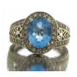 14kt Gold Natural 4.33 ct Blue Topaz/Diamond Ring