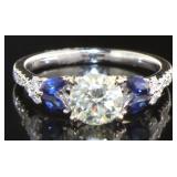 14kt Gold 1.68 ct Round Diamond & Sapphire Ring
