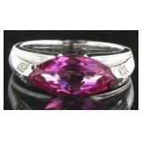 10kt Gold Marquise Pink Sapphire-Diamond Ring