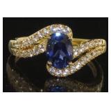 10kt Gold Oval 2.00 ct Sapphire & White Topaz Ring