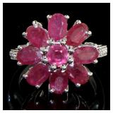 Genuine 5.84 ct Ruby & Zircon Cocktail Ring