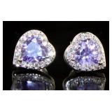 Amethyst & White Topaz Heart Stud Earrings