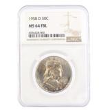 1958-D MS64 FBL Franklin Silver Half Dollar