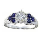 14kt Gold Round 1.72 ct Sapphire & Diamond Ring