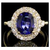 14kt Gold 4.03 ct Cushion Sapphire & Diamond Ring