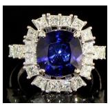 14kt Gold 7.88 ct Cushion Sapphire & Diamond Ring