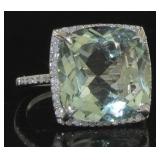 14kt Gold Natural 9.65 Prasiolite-Diamond Ring