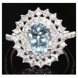 14K White Gold 2.61 ct  Aquamarine & Diamond Ring