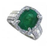 14kt Gold Oval Natural 3.80 ct Emerald/Diam Ring