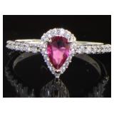 Pear Cut Ruby & White Topaz Ring**