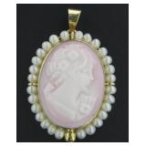 14kt Gold Pearl Cameo Pendant