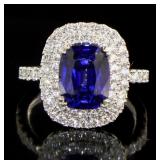 14kt Gold 4.34 ct Cushion Sapphire & Diamond Ring