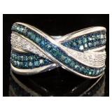 Natural 3/4 ct Fancy Blue Diamond Wave Ring