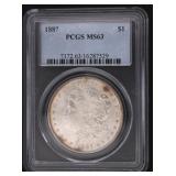 1887 Philadelphia MS63 Morgan Silver Dollar
