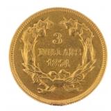1874 Indian Princess $3.00 Gold Piece *RARE