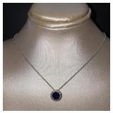 Stunnig Halo Style Blue & White Sapphire Necklace