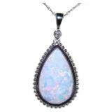 10kt Gold Large Pear Cut Opal & Diamond Necklace