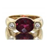 14kt Gold Natural Rhodolite Garnet & Diamond Ring