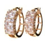 Rose Toned White Topaz Baguette Designer Hoops