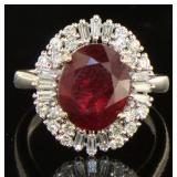 14kt Gold 6.26 ct Oval Ruby & Diamond Ring