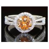 Halo Orange & White Topaz Ring