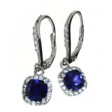 Cushion Cut Sapphire & White Topaz Dangle Earrings