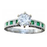 14kt Gold 1.53 ct Round Diamond & Emerald Ring