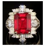 14kt Gold 10.51 ct Radiant Cut Ruby & Diamond Ring
