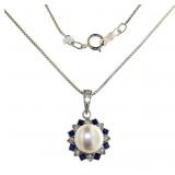 Beautiful Pearl, Sapphire, & White Topaz Necklace