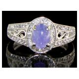 Genuine Tanzanite & White Topaz Designer Ring