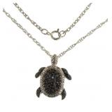 Genuine 1/4ct Black & White Diamond Turtle Necklac