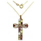 Stunning Natural Gemstone Cross Necklace