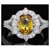 14K Gold 2.67 ct Yellow Sapphire and Diamond Ring