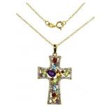 Stunning Genuine Gemstone & CZ Cross Necklace