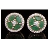 Genuine 3.11 ct Emerald & Zircon Stud Earrings