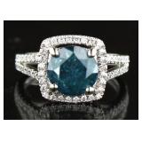 14kt Gold Round 3.38 ct Fancy Blue Diamond Ring