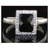 Genuine Black Spinel & White Topaz Ring