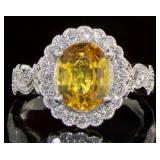 14K Gold 2.55 ct Yellow Sapphire and Diamond Ring