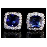 Cushion Cut Sapphire & White Topaz Stud Earrings