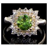 14kt Gold Round 2.37 ct Fancy Green Diamond Ring