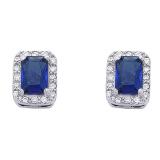 Emerald Cut Ceylon Sapphire Designer Earrings