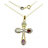 Genuine Gemstone & Diamond Accent Cross Necklace
