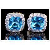 Cushion Cut Blue & White Topaz Earrings
