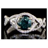 14kt Gold 1.36 ct Round Blue Diamond Ring