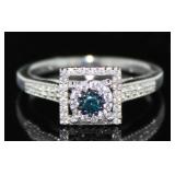 Princess Cut 1/3 ct Fancy Blue Diamond Ring