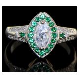 Brilliant Marquise Cut White Topaz & Emerald Ring