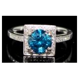 14kt Gold 1.53 ct Round Blue Diamond Ring