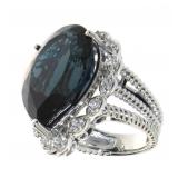 Genuine 27.30 ct Pear London Blue Topaz Ring