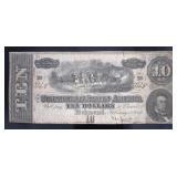 1864 Confederate States $10.00 Large Bank Note